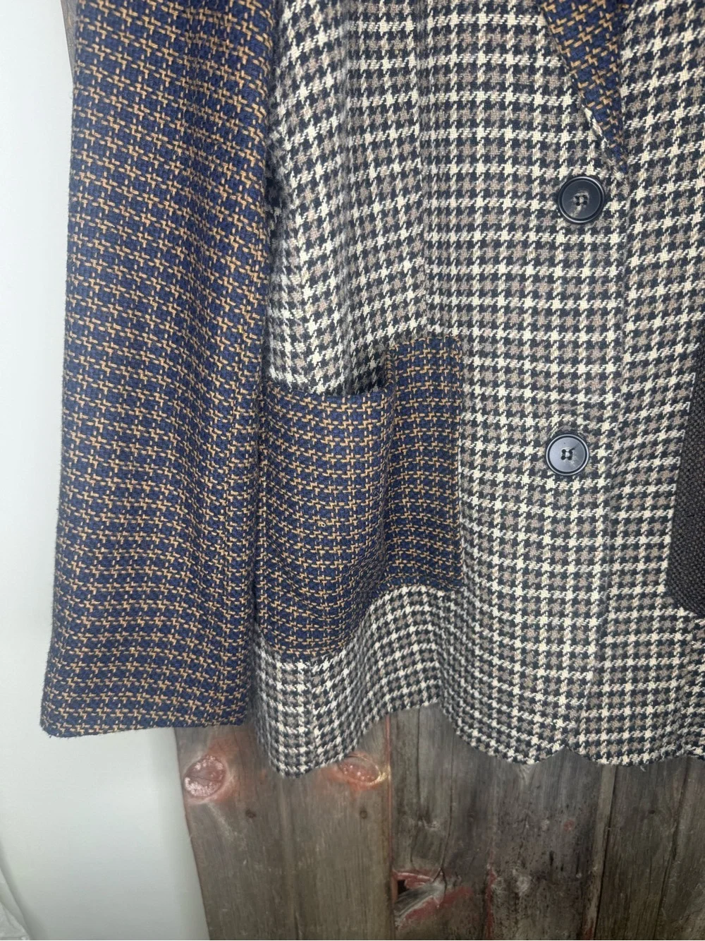 ee-some Brown Mixed Tweed Houndstooth Patchwork Oversized Blazer size Large
